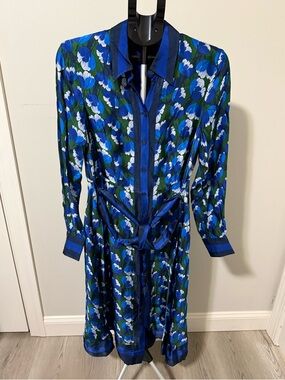 Boden Floral Shirt Dress Size 10 NWT Blue Green Tie Waist Viscose